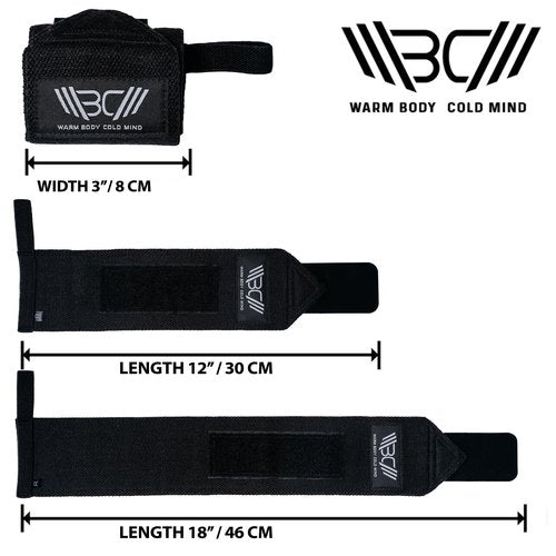 WARM BODY COLD MIND - Weightlifting Wrist Wraps for Cross Training, Powerlifting, Deadlift, Gym, Workout, Exercises & Fitness, Premium, Heavy-Duty Wrist Support, Thumb Loop (12" Black)