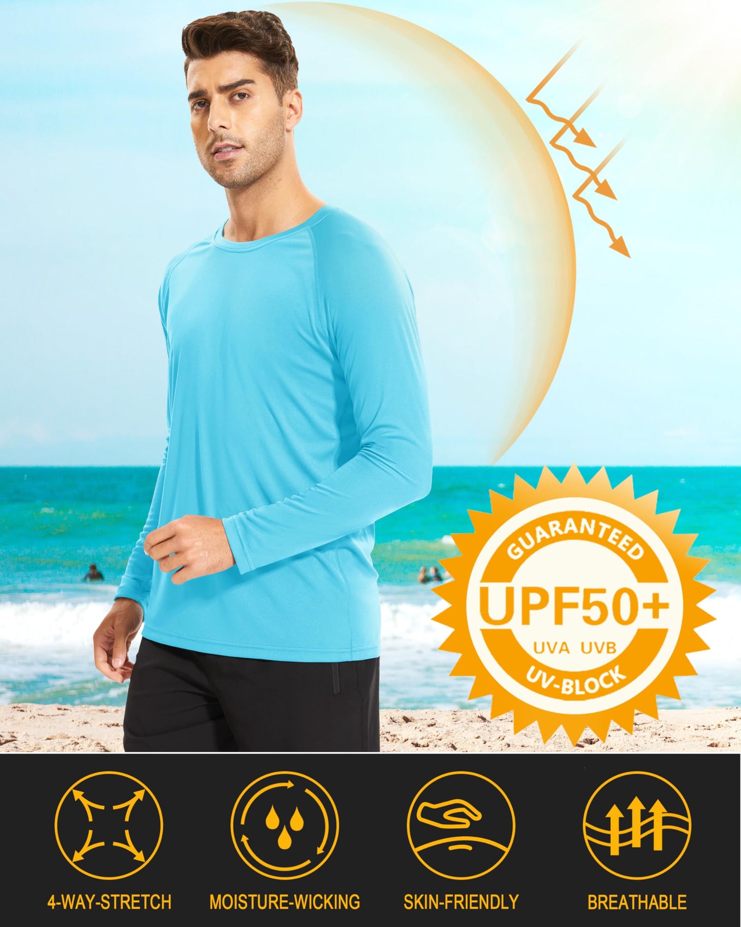 MAGCOMSEN UPF 50 Shirts for Men Sun Protection Long Sleeve Swim Rash Guard Workout Athletic Hiking Quick Dry Shirts Ice Blue