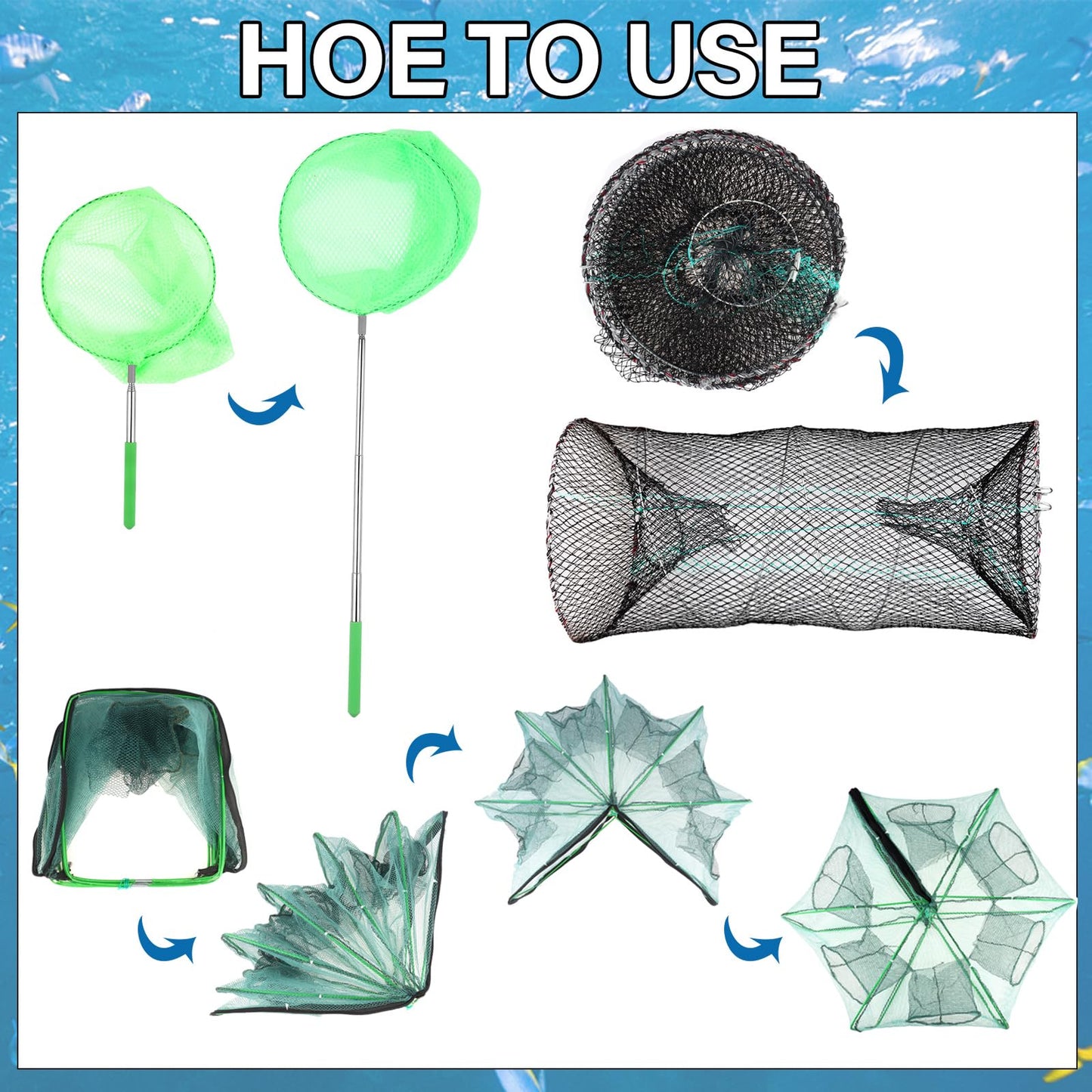 5PCS Fishing Bait Trap Minnow Trap Foldable Fishing Trap Cylindrical Hexagon Crawfish Fishing Net Trap Portable Folded Fishing Accessories