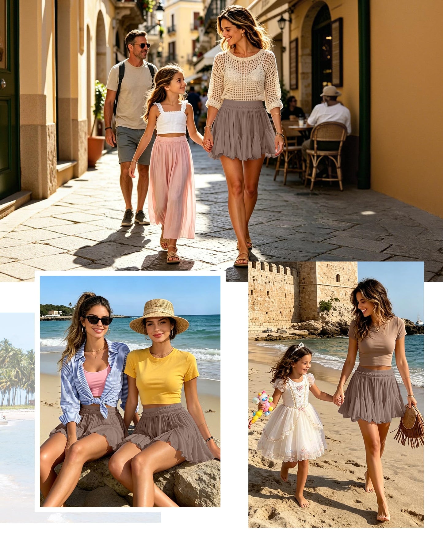 Women's Flowy Shorts Casual Linen Boho Ruffle Mini Skirts Pleated High Waist Cute Butterfly Skorts with Pockets Summer Trendy-Camel M