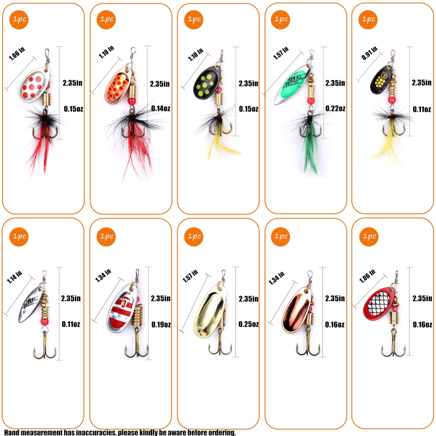 EXAURAFELIS 10PCS Trout Fishing Lures Kit Spinnerbait Rooster Tail Spoon Lures for Bass Salmon Spinner Baits with Tackle Box