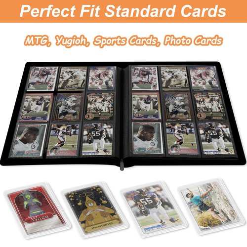 Toploader Binder,Card Holder 9 Pocket Sleeves Hold up 288 Cards. Album Book Case Storage Organizer,used for sports cards,football, baseball, Game King, Skylanders, MTG,game cards“3×4” rigid(BLACK)