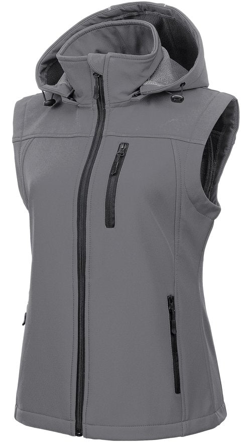 CREATMO US Womens Winter Vest Women Casual Fleece Zip Hooded Running Women's Polar Vest Lightweight With Zipper Pockets For Hiking Golf Light Grey 2XL