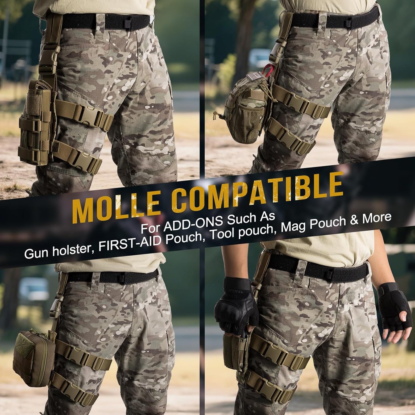 OneTigris Mini Molle Panel for Tools, Drop Leg Platform Minimalist Adjustable Thigh Rig for Flashlight Green