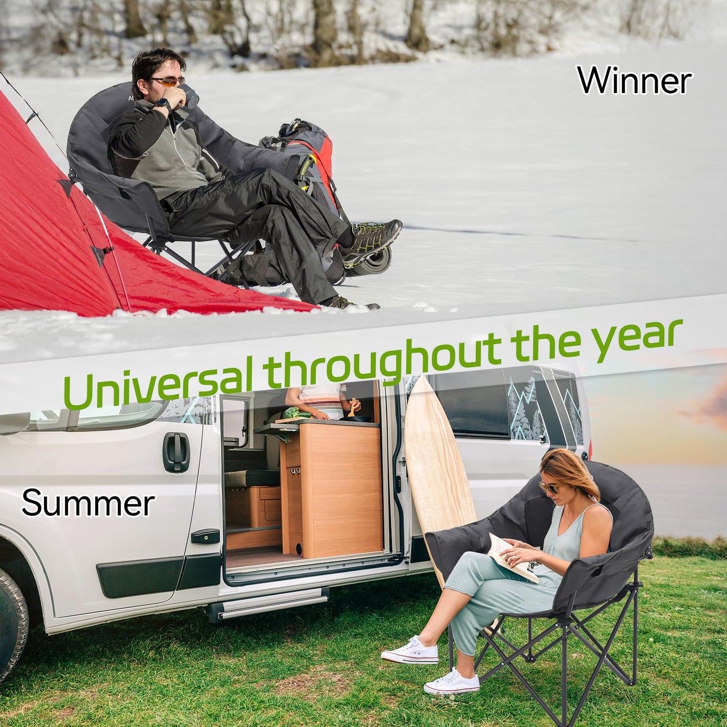 ABSCONDO Camping Chairs, Padded Camp Chairs for Heavy People, Oversize Outdoor Folding Chairs with Adjustable Angled Backrest, Lawn Chairs Folding Supports up to 350lbs