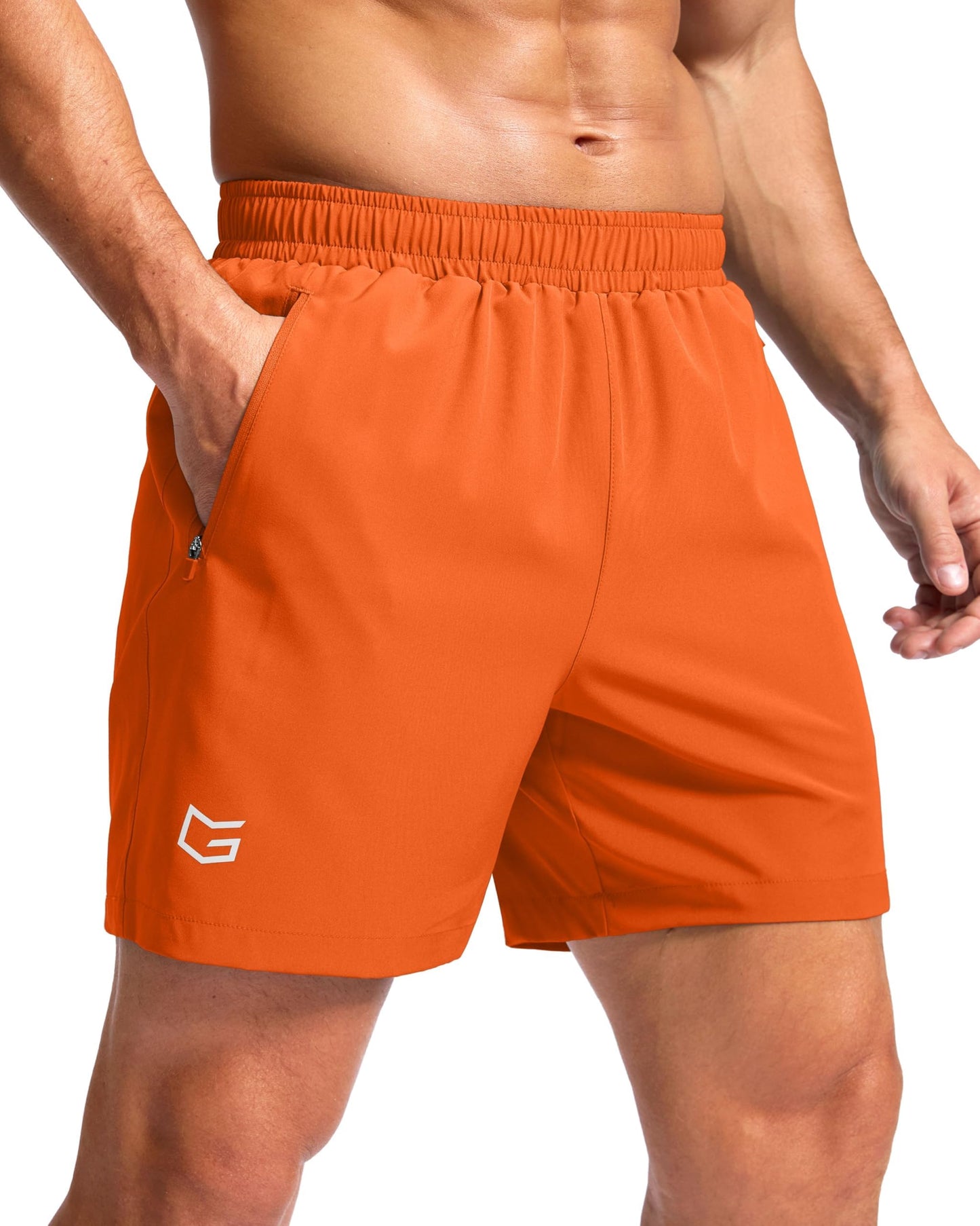 Men's Athletic Running Shorts with Zipper Pockets Quick Dry 7"/ 5"/ 9" Workout Gym Shorts for Basketball Hiking(Orange,5XS)
