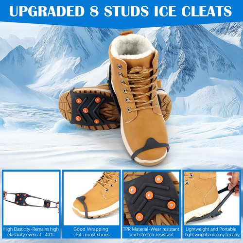 UNITACKLE Gripper Spike Ice Traction Cleats, Non-Slip Ice Snow Grips 8 Steel Studs, Universal Ice Spikes Snow Grips Traction for Walking Climbing Hiking on Snow and Ice