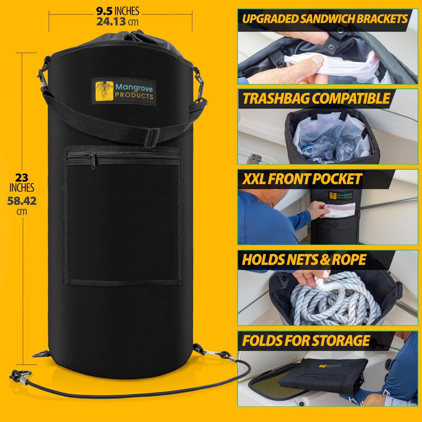 Portable Boat Trash Can, Reusable Trash Bag, Leakproof Liner, Boat Storage Organizer, Trash Bag Holder, Boat Accessories Marine, Pontoon Boat Accessories, Fishing, Sandbar, or Camping Gifts (Black)