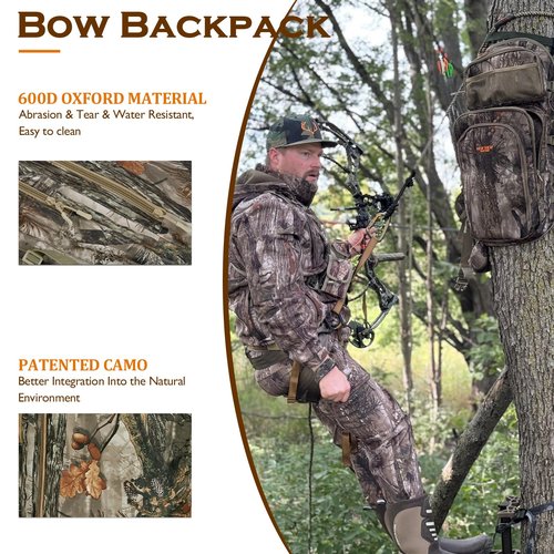 NEW VIEW Bow Hunting Backpack with Bow Holder, Camo Hunting Backpacks for Men, Large Saddle Hunting Pack for Compound Bow, Bow Hunting Accessories Gear