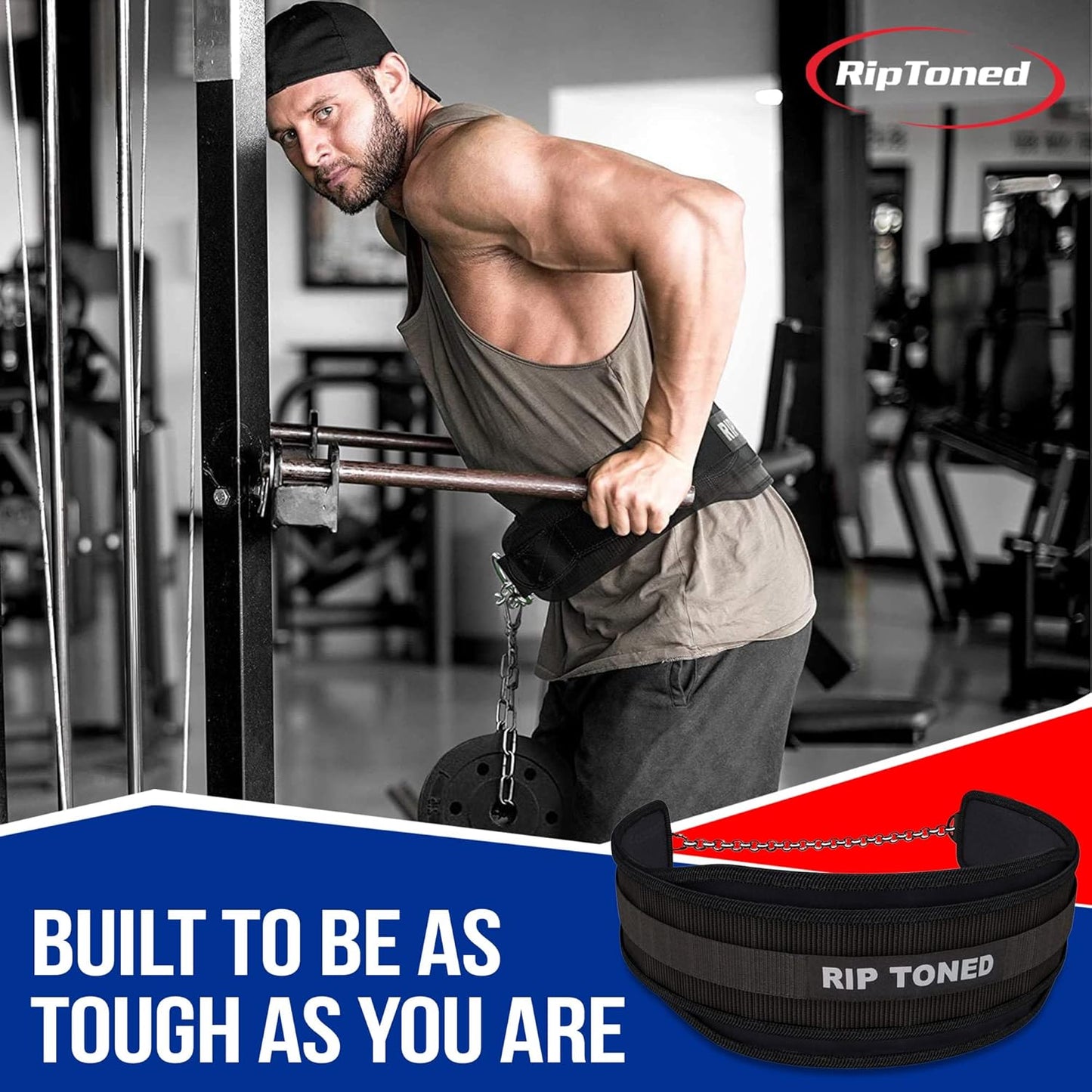 Rip Toned Dip Belt for Weight lifting, Pull Ups, Dips, Chin Ups - 36" Heavy Duty Steel Chain - Weight Belt with Chain for Weight Lifting, Powerlifting, and Strength Training