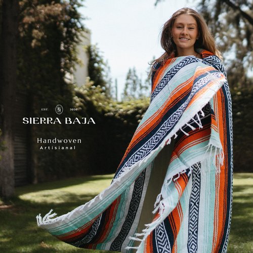 Sierra Baja Mexican Throw - 78'x57', Perfect for Yoga, Outdoors, Heavy & Thick, Orange, 1 Pc