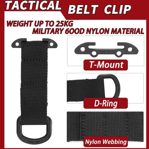 SIVIGEAR Tactical Gear Clip with D Ring Hook, T-Mount Molle Key Clip, Plastic Carabiner for Belt, Glove, and Outdoor Accessories