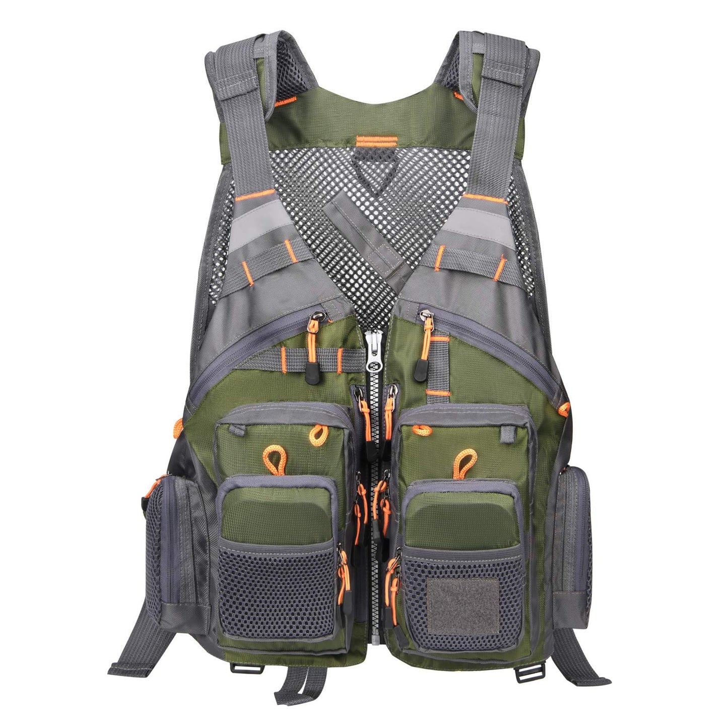 Gonex Fly Fishing Vest for Men Women, Comfortable Adjustable Fishing Vest with Multi-Pockets Reflective Stripes, Green+Gray