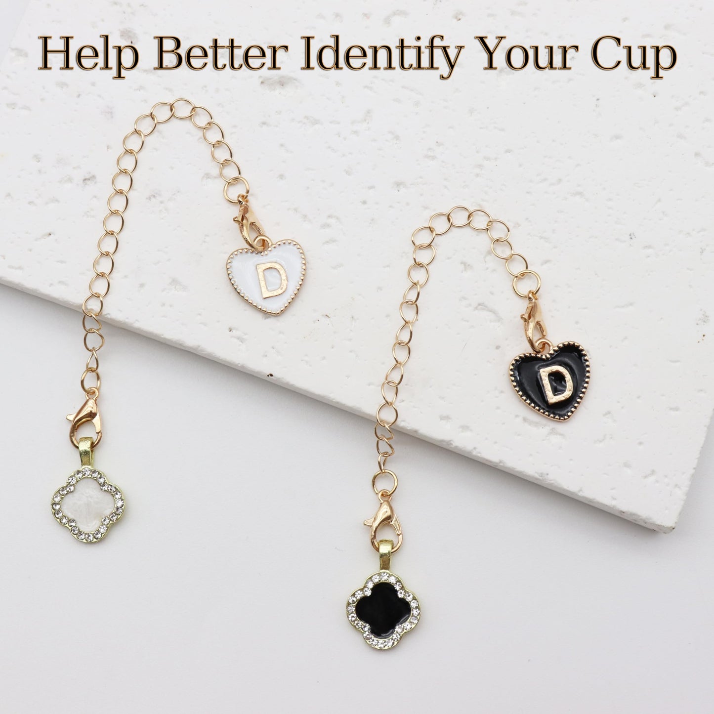 2Pcs Letter Charm Accessories for Stanley Cup,Name ID Initial Letter for Stanley Tumbler Water Cup,Heart Shape & Four Leaf Clover Initial Personalized Handle Charm for Stanley Cup Accessories Chain(M)