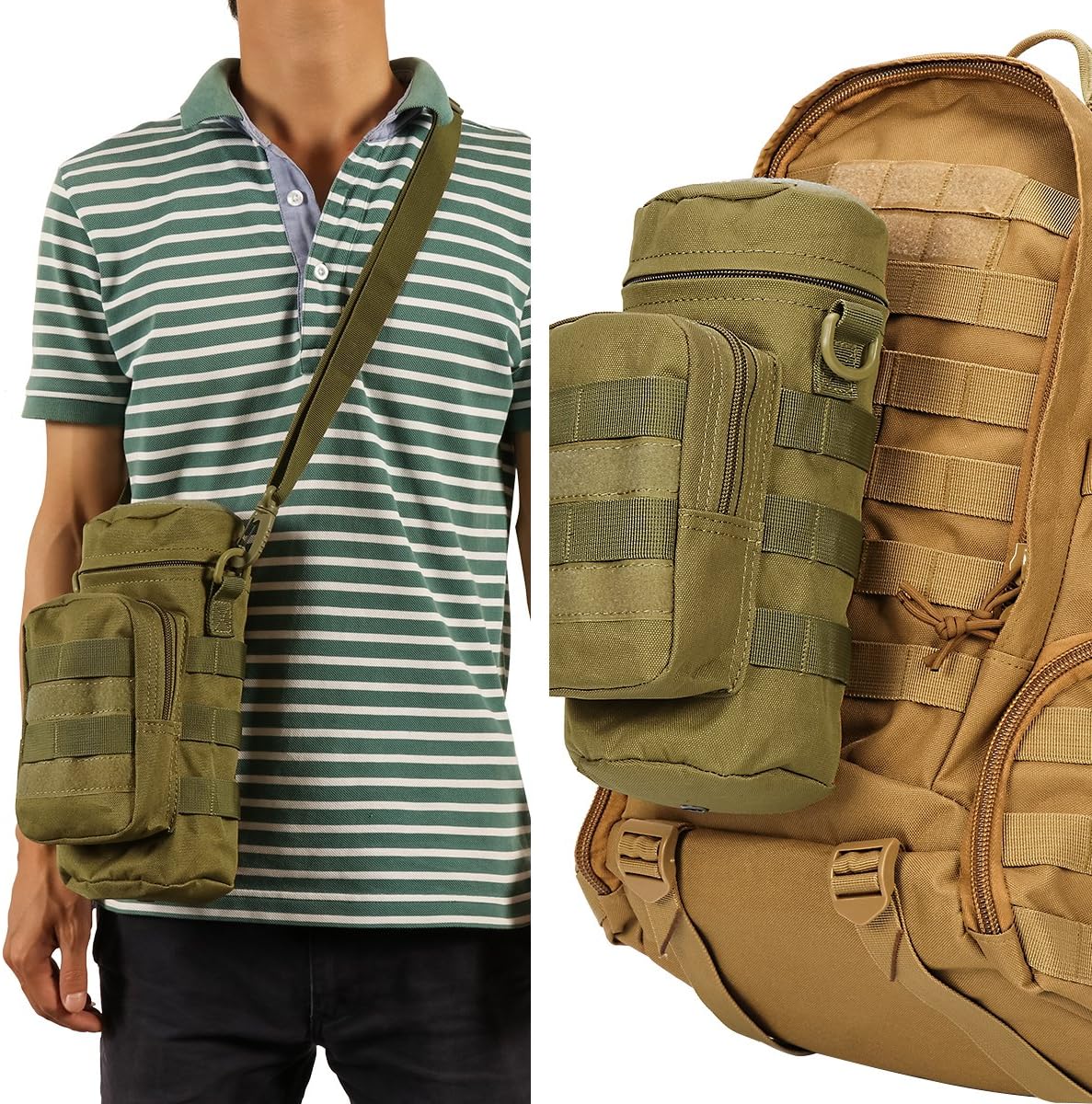 IronSeals Tactical Molle Water Bottle Holder Pouch Hydration Carrier Bag with Detachable Shoulder Strap
