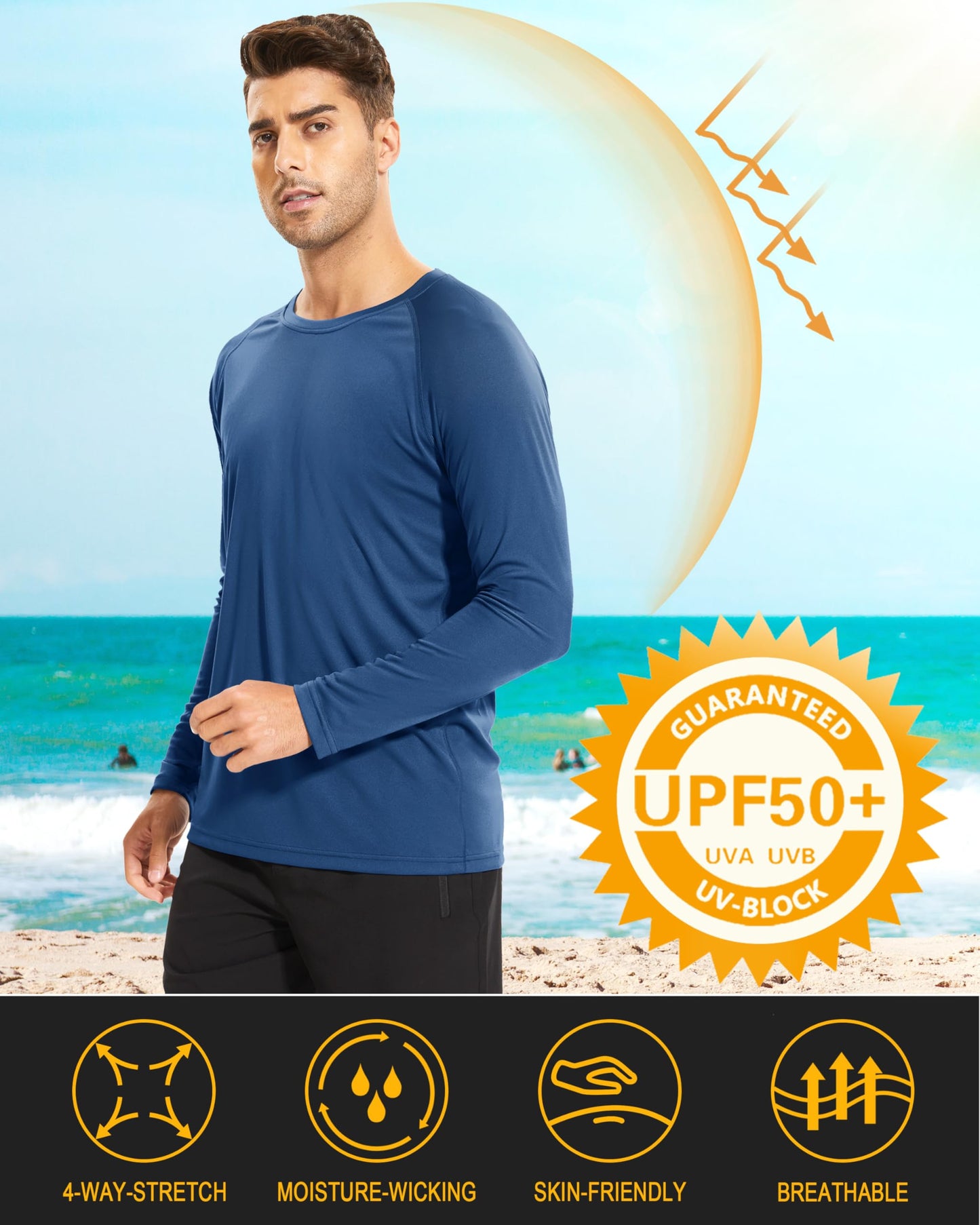MAGCOMSEN Men's Long Sleeve Quick Dry Baselayer Shirts - Performance Tshirt Rash Guard - Blue Grey