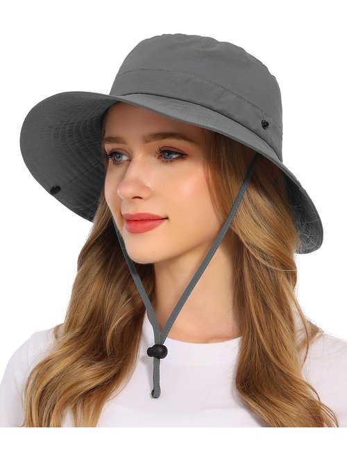 Rulala Fancy Solid Packable Sun Hat for Women and Men Wide Brim Waterproof Beach Bucket Hats UPF 50+ (Gray)
