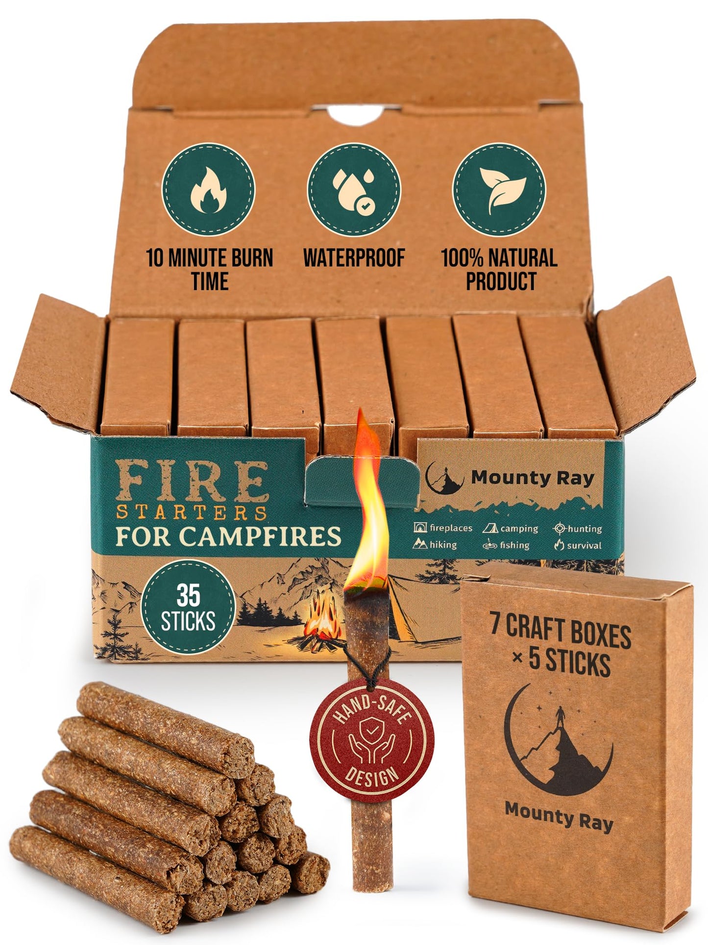 35 pcs Fire Starters for Campfires - Natural Fire Starters Sticks - Water Resistant & Odorless - All-Weather Charcoal Starter - for Indoor and Outdoor Use