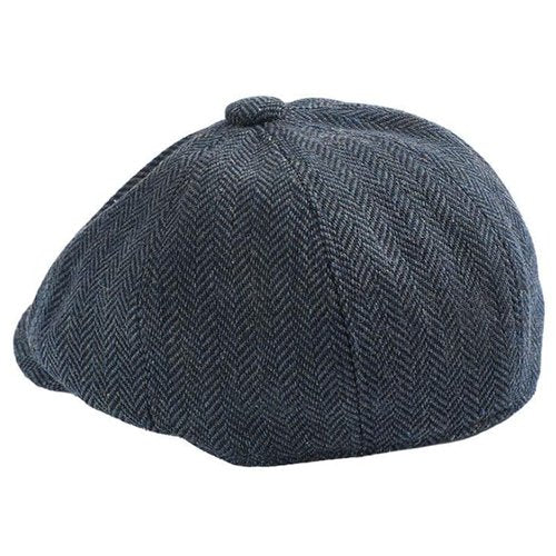 Boy-Newsboy-Cap-Kids-Cotton-Beret - Vintage Tweed Flat Cabbie Hat for Child 4-9Years Dark Blue