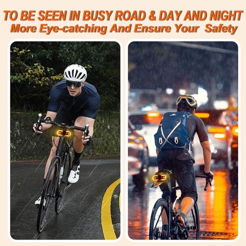 Bike Tail Light with Turn Signal, USB Rechargeable Bike Turn Signal Lights for Cycling, Remote Control Warning Bike Light 5 Mode