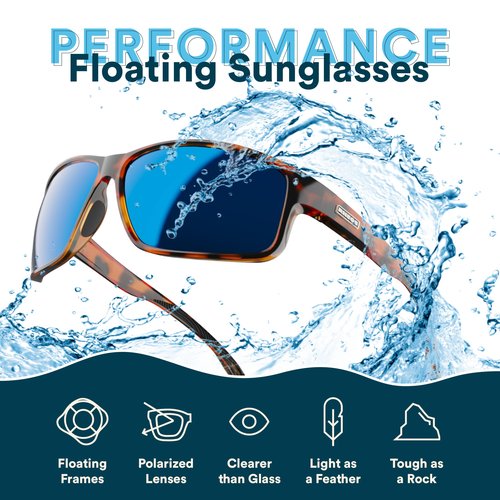 Rheos Eddies Floating Polarized Sunglasses | 100% UV Protection | Boating & Fishing | Water Sport | Anti-Glare | Mens & Womens (Tortoise | Marine)