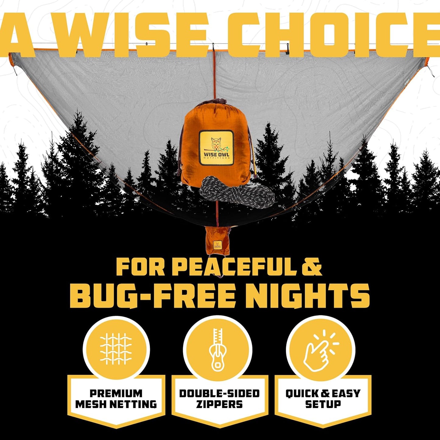 Wise Owl Outfitters Hammock Bug Net – Mosquito Net for Hammock, Lightweight Bug Netting for Camping, Hiking, Backpacking, Forest & Outdoor Use