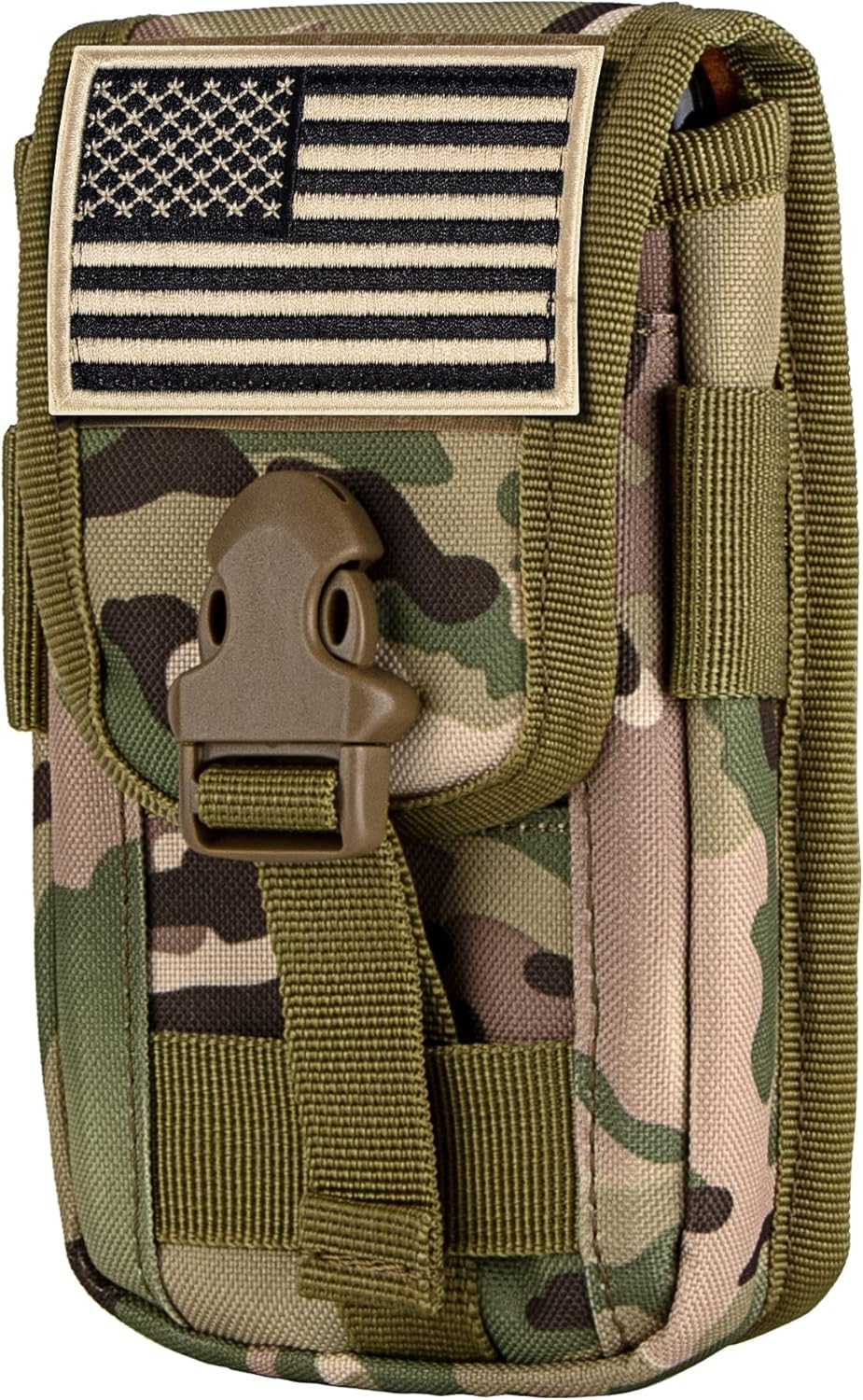 IronSeals Tactical Phone Holster Pouch, Tactical Smartphone Pouches Cellphone Case Molle Gadget Bag Molle Attachment Belt Holder Waist Bag for 4.7"-6.9" with US Flag Patch for iPhone 16 Pro/15 Pro