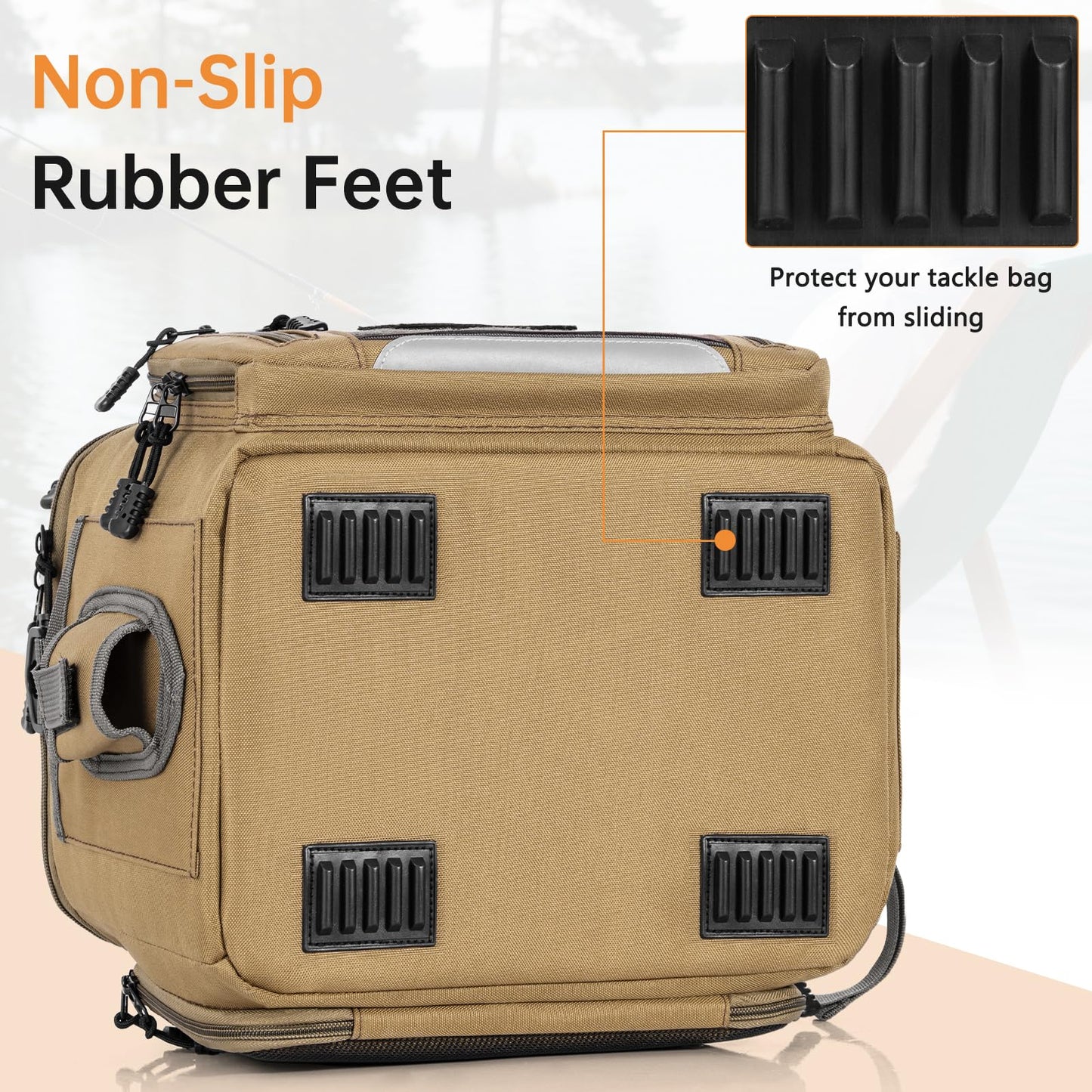 FREEAMG Fishing Tackle Bags - Padded Shoulder Strap Fishing Bags -Saltwater & Freshwater Fishing Bag - Gear Storage for Tackle Box (Kahki) (Does not come with box)