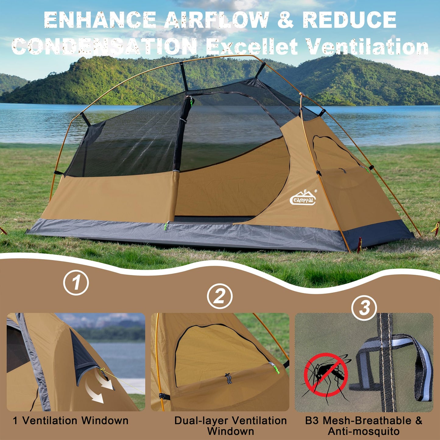 1 Person Backpacking Tent Waterproof Windproof Single Person Tent Lighweight Compact One Person Tent Easy Setup for Camping, Hiking, Mountaineering, Cycling, Biking - Khaki