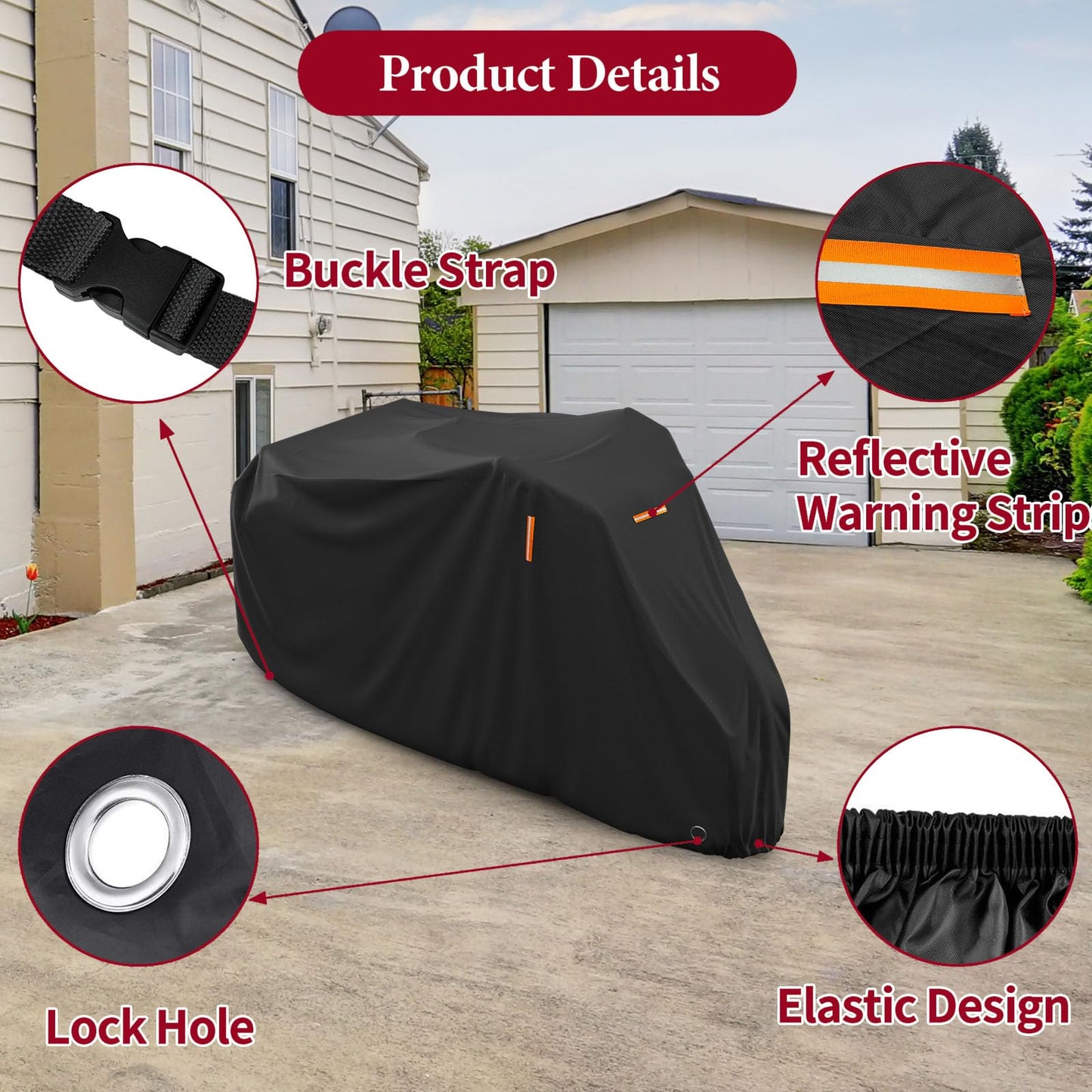 Generic Adult Tricycle Cover, Waterproof Bicycle/Motorcycle Storage Cover, Outdoors Indoors Dust Wind Proof Anti-UV 3 Wheeled Bike Cover, Protect Your Bike from Rain, Black