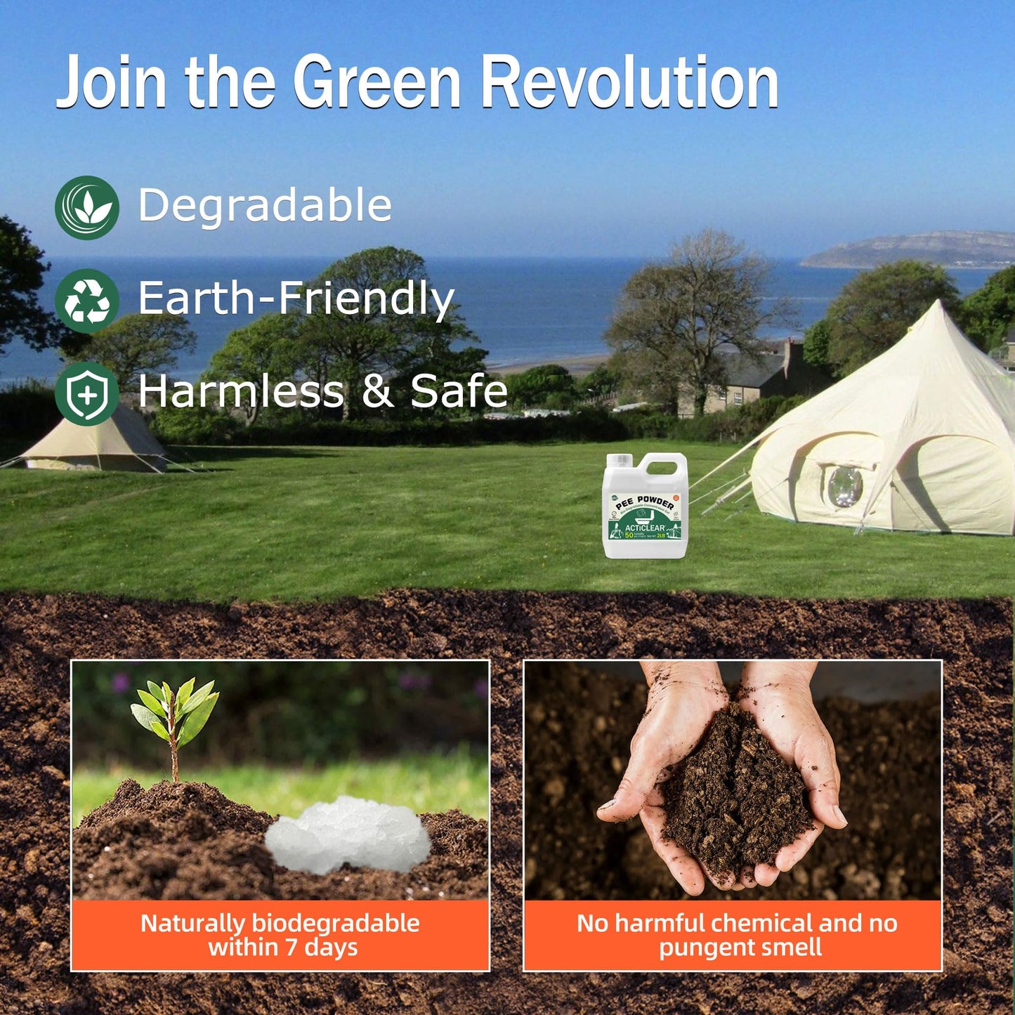 ACTICLEAR Pee Powder Gel - 2lb Rapid 60-Second Absorption & Odor Neutralizer for Portable Toilets, Camping, and Outdoor Essentials