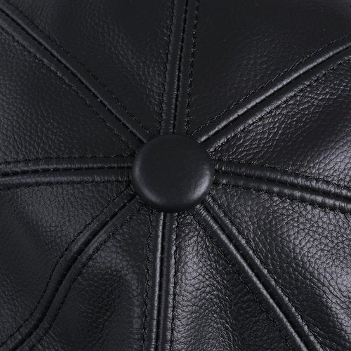 BOONJOVIA Men's Newsboy Flat Cap 100% Genuine Cowhide Leather Gatsby Ivy Golf Cabbie Hat (US, Alpha, Large, Black)