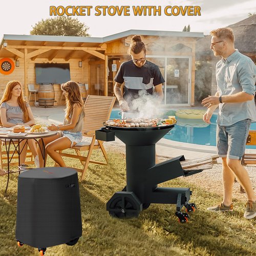 ONLYFIRE GRILLS 3-in-1 Rocket Stove with Griddle, Grate & Pot Rack, Large Wood BBQ Grill with Wheels, Ash Tool & Cover, Outdoor Stove for Patio Barbecue Cooking Backyard Camping RV Tailgating, GS346