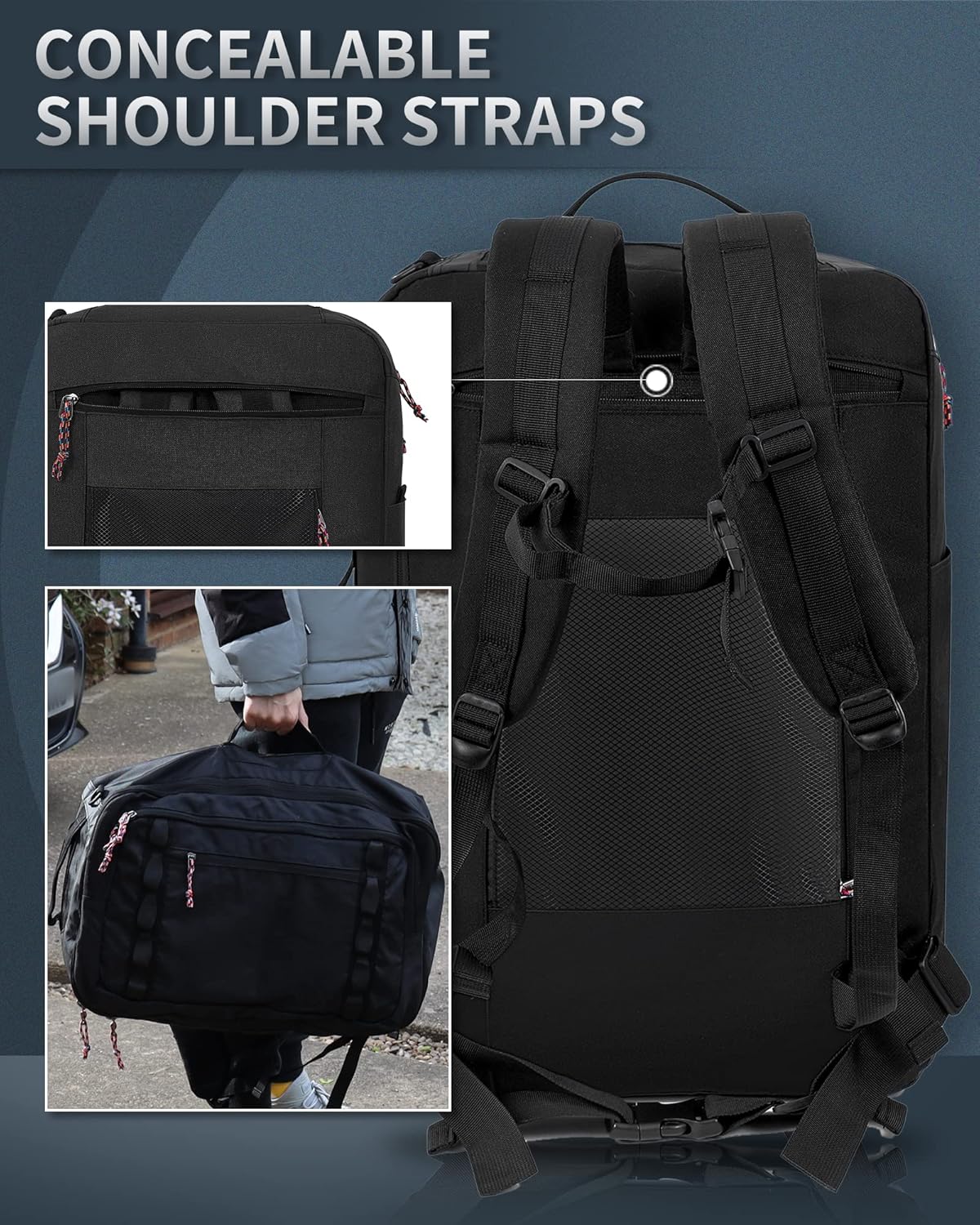 Travel Backpack Flight Approved Carry On Backpack Water Resistant Weekender Bag (Black)