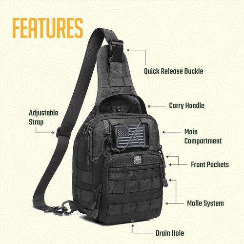 Monterra Tactical Shoulder Sling Bag for EDC, Crossbody, Outdoor Sports Gear and Equipment, Travel Daypack, Hiking Backpack, Camping Adventures, Survival Backpack, Hunting, Concealed Carry.