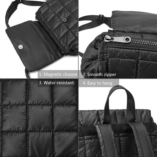 Niumike 10L Quilted Casual Daypacks Lightweight Shoulder Bag Solid Color Waterproof Nylon Flap Backpack for Traveling Hiking