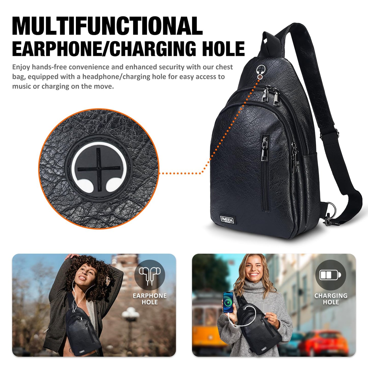 Fmeida Sling Bag for Women, Anti-Theft Crossbody Bag for Women, Sling Backpack Casual Daypack with Convertible Strap - Black