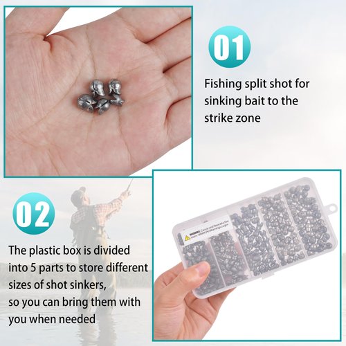 Split Shot Fishing Weights Sinker Kit, 180/210pcs Removable Round Clip On Fly Fishing Line Sinkers Fishing Egg Weights Sinkers Freshwater Saltwater