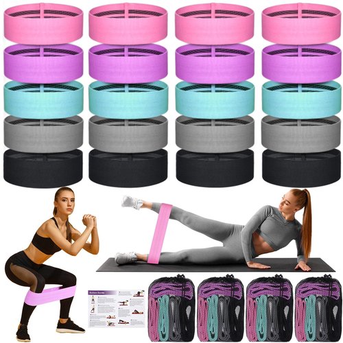 Shappy 20 Pcs Fabric Resistance Bands for Working Out Women Men 5 Levels Non Slip Stretch Workout Bands for Hip Thigh Booty Elastic Exercise Bands for Leg Pilates Squat Yoga Pull Up Workout