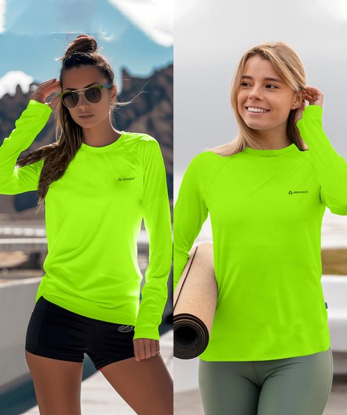 URBAN BUCK Thumb Hole Long Sleeve Shirt for Women - Neon Athletic Workout Top - Lightweight Yoga Training Shirt - Maggie Neon Green Fitted Exercise Activewear for Running & Gym (XL)