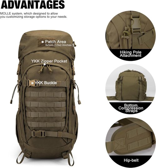 Mardingtop 50L Hiking Backpack,Backpacking Backpack with Rain Cover for Hiking,Backpacking,Rucking,Camping,Survival