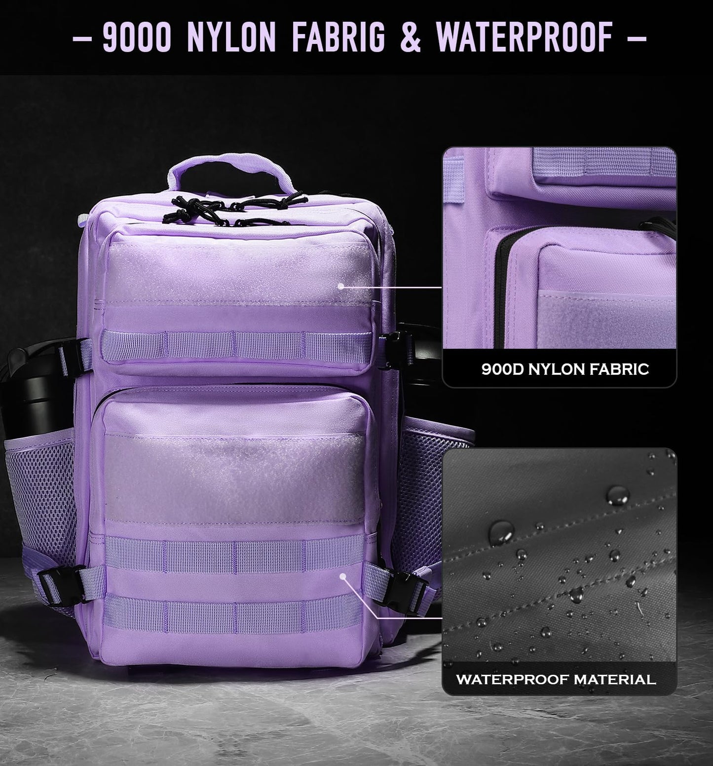 Saboos Gym Backpack for Women Tactical Military Outdoor Hiking Travel Camping Backpack Nylon Large Rucksack 25L Purple