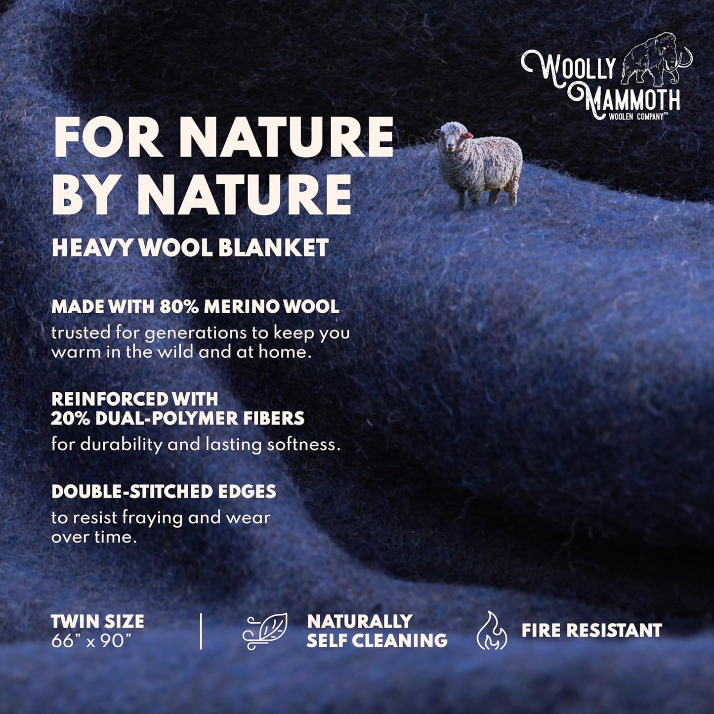 Woolly Mammoth Woolen Co. | Extra Large Merino Wool Camp Blanket | Perfect Outdoor Gear | Bedroll for Bushcraft, Camping, Trekking, Hiking, Survival, or Throw Blanket at the Cabin (Gray), 66" x 90"
