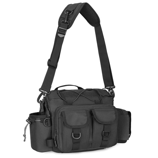 CamGo Tactcial Fanny Pack for Men Molle Hip Belt Bumbag Utility Hiking Waist Bag EDC Crossbody Shoulder Bag for Outdoor Sports (01-Black)