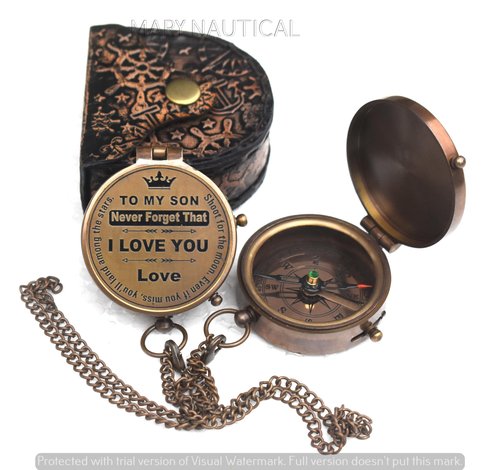 Engraved Brass Compass Gift – “to My Son/Grandson” from Mom or Dad | Graduation, Birthday, Baptism Keepsake for Boys & Young Men
