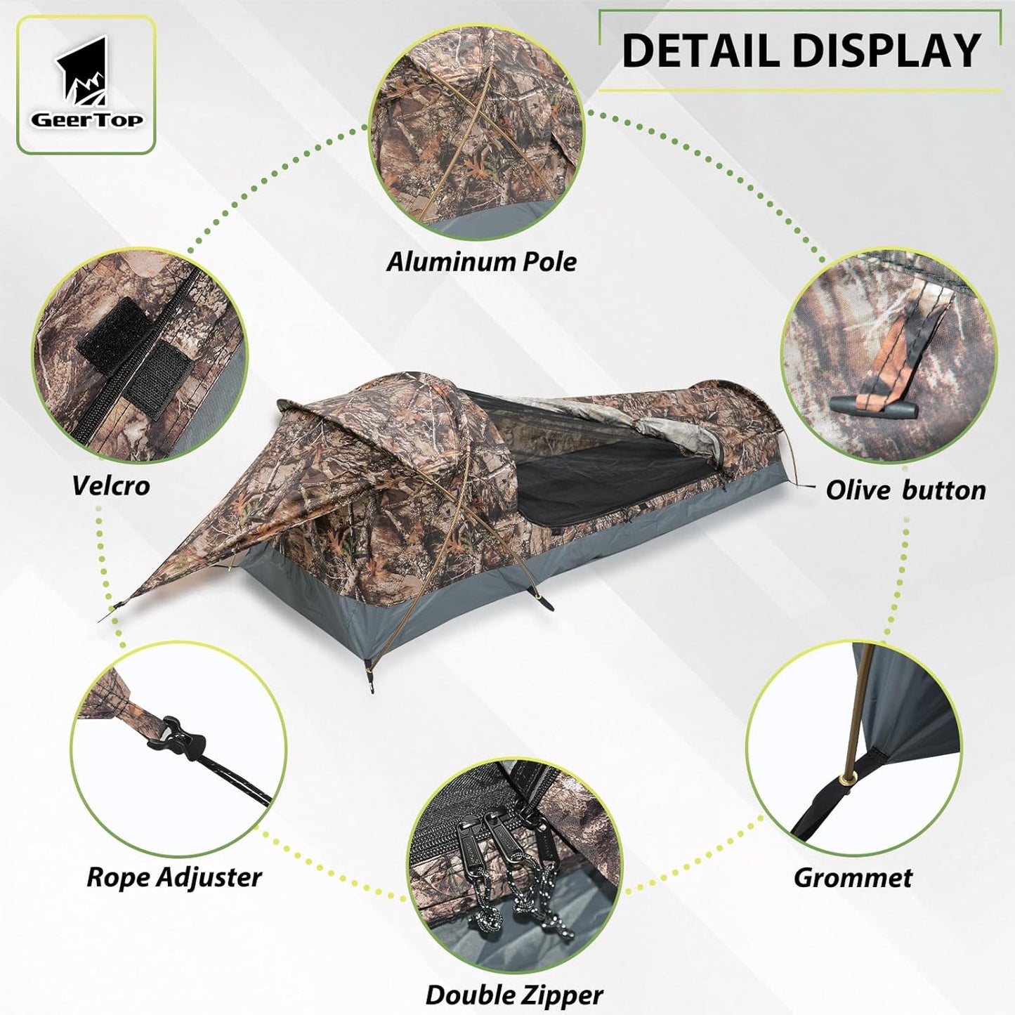 GEERTOP Ultralight Single Person Bivy Tent for Camp Waterproof 1 Man Tent for Camping Hiking Backpacking Hunting Outdoor Survival Gear - Easy Set Up