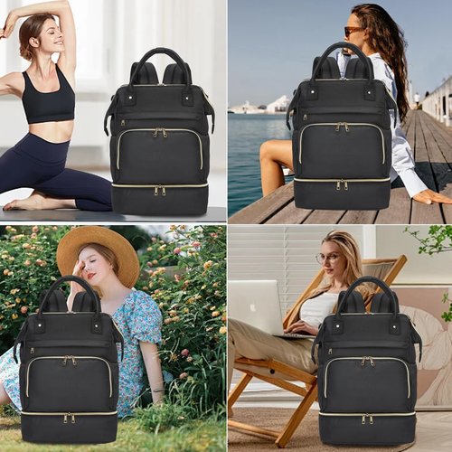 seyfocnia Gym Backpack for Women,Gym Bag with Shoe Compartment Lightweight Travel Workout Sports Backpack Womens Black