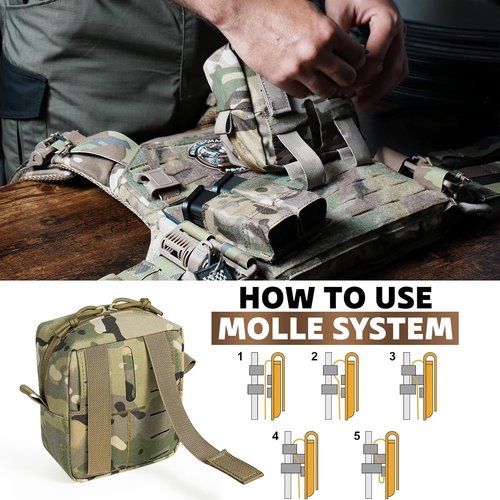 CASONMMAX Tactical Molle Admin Pouch,Small GP Pouches with Loop Panel for Vest,Gun Belts,Backpack etc. (MC)