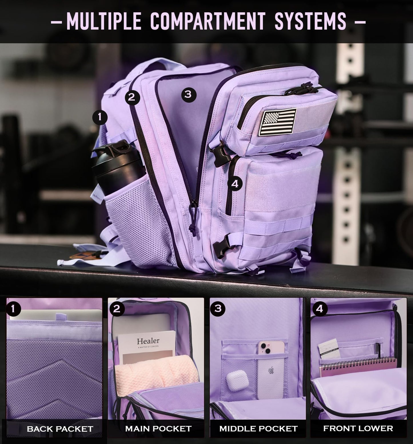 Saboos Gym Backpack for Women Tactical Military Outdoor Hiking Travel Camping Backpack Nylon Large Rucksack 25L Purple