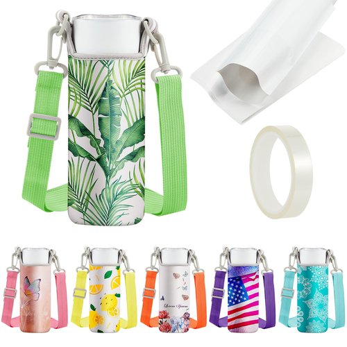 Tanlade Sublimation Water Bottle Bag Blanks 26 oz Include Insulated Blank Water Bottle Holder Shoulder Adjustable Strap 6 Shrink Wrap Bags for Adult Kid Hiking (White,6 Set)